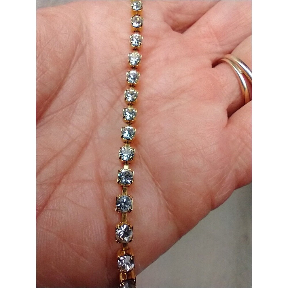 Rhinestone Tennis Bracelet Gold Tone 7 5/8 Inches Including Clasp